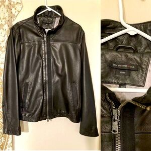 Men's John Varvatos Luxe Sz XL Black Leather Jacket Double front Zip
